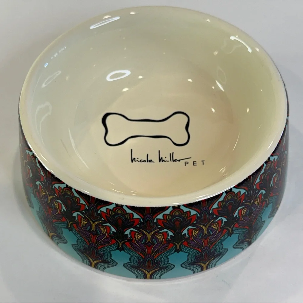 ✨ Nicole Miller Pet Ceramic Bowl – 5” Colorful Pattern Stoneware Dish